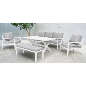 ANDROS 5PCE OUTDOOR LOW DINING SOFA SET WHITE