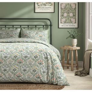 COMPTON WILLIAM MORRIS OLIVE GREEN QUILT COVER SET SUPER KING