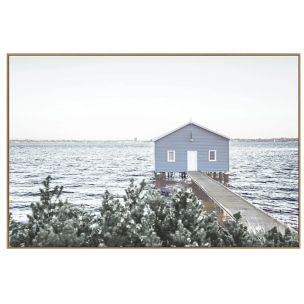 BOATHOUSE CANVAS ARTWORK WITH NATURAL FRAME - 1500 X 1000