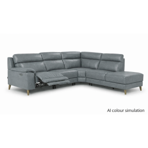 AMALFI RHF SOFA CHAISE GRANITE TEAL LEATHER *AS IS*