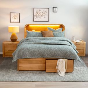HAMILTON QUEEN GAS LIFT BED WITH BEDHEAD BOOKSHELF AND LIGHT