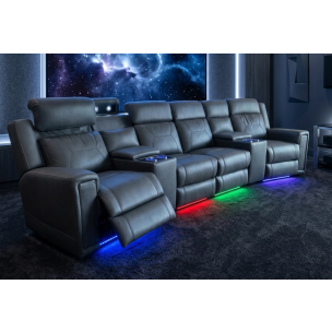 HOLLYWOOD 4 SEAT HOME THEATRE W/PWR RECLINE, ADJUST HR & LIGHTS