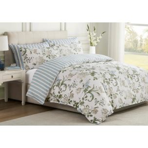 LAURA ASHLEY ROSALIND SEASPRAY KING QUILT COVER SET
