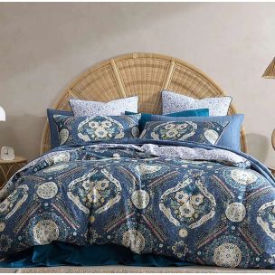 KASHMIR MID BLUE QUEEN QUILT COVER SET - LOGAN & MASON