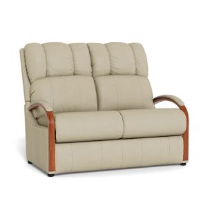 LAZBOY HARBOR TOWN 2 SEATER FIXED - CLOUD LEATHER / MAHOGANY ARMS