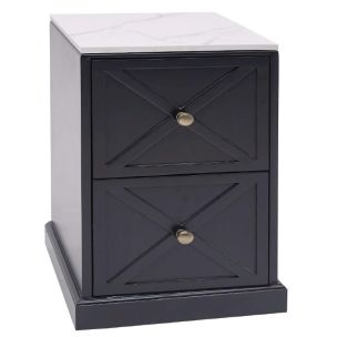 NEW HAVEN 2 DRAWER BLACK BEDSIDE TABLE WITH STONE TOP