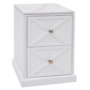 NEW HAVEN 2 DRAWER WHITE BEDSIDE TABLE WITH STONE TOP