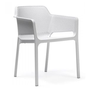 NARDI NET ARM CHAIR BIANCO WHITE WITH GRIGIO CUSHION