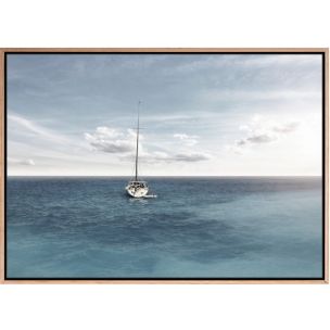 BOAT ON CALM OCEAN CANVAS ARTWORK WITH NATURAL FRAME -700 X 1000
