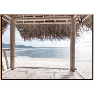 GRASS DECK ON BEACH CANVAS PRINT WITH NATURAL FRAME - 700 X 500