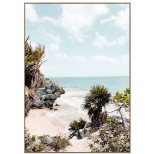 SUMMER VIBES B CANVAS ARTWORK WITH OAK STYLE FRAME - 95 X 135