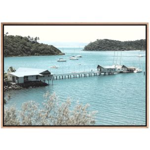 TROPICAL MARINA CANVAS ARTWORK WITH NATURAL FRAME - 700 X 1000