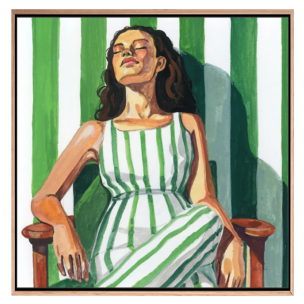 RELAXING IN A STRIPED DRESS FRAMED CANVAS ART 900 X 900