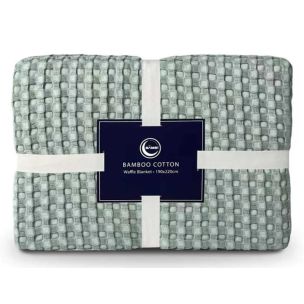 BAMBOO COTTON WAFFLE BLANKET 230 X 250 - SAGE