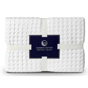 BAMBOO COTTON WAFFLE BLANKET 230 X 250 - WHITE