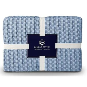 BAMBOO COTTON WAFFLE BLANKET 230 X 250 - FOG BLUE
