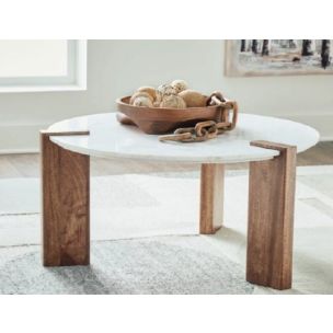 CYRUS COFFEE TABLE - TIMBER FRAME AND WHITE MARBLE TOP