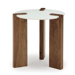 CYRUS LAMP TABLE - TIMBER FRAME WITH WHITE MARBLE TOP
