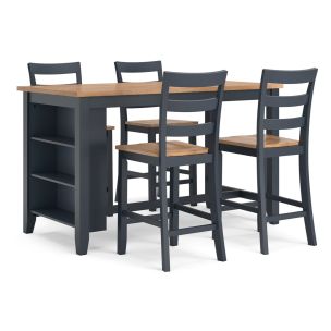GOODWIN 5 PIECE BAR DINING SET WITH STORAGE TABLE -NAVY NATURAL FINISH