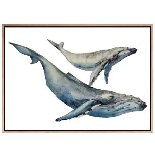 WHALE FAMILY FRAMED CANVAS ARTWORK